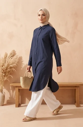 Shirt Collar Button-Down Tunic 1002-01 Navy Blue 1002-01