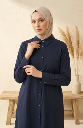 Shirt Collar Button-Down Tunic 1002-01 Navy Blue 1002-01