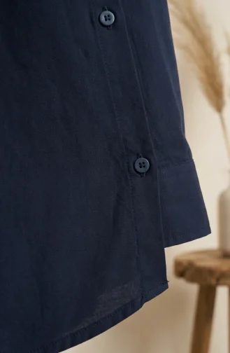 Shirt Collar Button-Down Tunic 1002-01 Navy Blue 1002-01