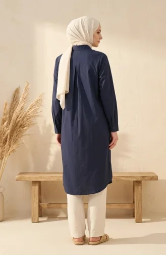 Shirt Collar Button-Down Tunic 1002-01 Navy Blue 1002-01