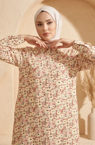 تونيك بأزرار أمامية بنقشة زهور 1002C-01 أصفر 1002C-01