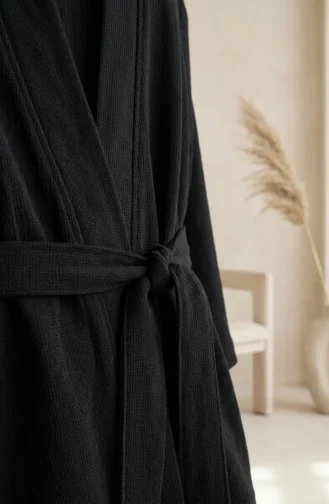 كيمونو أسود بأكمام طويلة وحزام، رقم الموديل 1004-03 1004-03