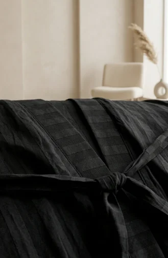 Striped Belted Long Sleeve Kimono 1004A-01 Black 1004A-01