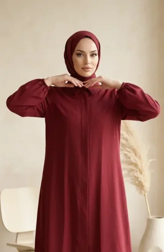 Shirt Collar Hidden Button Tunic And Trousers Two-Piece Set 1003-01 Burgundy 1003-01