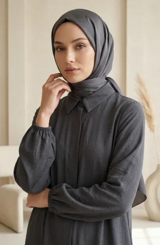 Shirt Collar Concealed Button Tunic And Trousers Two-Piece Set 1003-08 Anthracite 1003-08