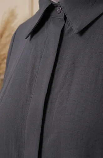 Shirt Collar Concealed Button Tunic And Trousers Two-Piece Set 1003-08 Anthracite 1003-08