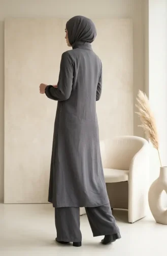 Shirt Collar Concealed Button Tunic And Trousers Two-Piece Set 1003-08 Anthracite 1003-08