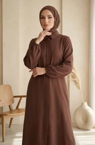 Shirt Collar Hidden Button Tunic And Trousers Two-Piece Set 1003-14 Milk Coffee 1003-14