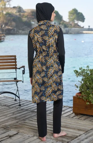 Palmiye Desenli Tam Kapama Boneli Tesettür Mayo 25942-01 Siyah