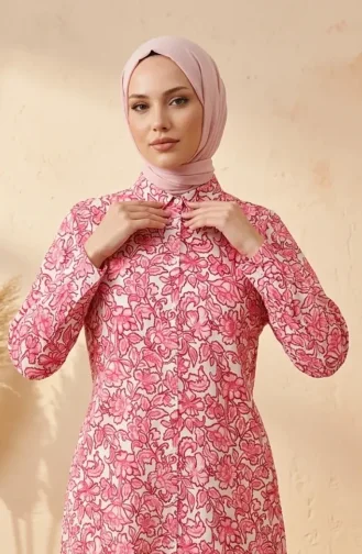 Floral Patterned Button-Down Tunic 1002A-01 Pink 1002A-01