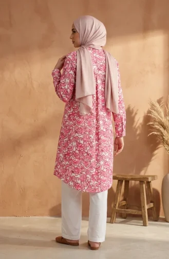 Floral Patterned Button-Down Tunic 1002A-01 Pink 1002A-01