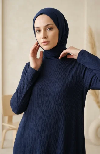 تونيك طويل من قماش الكريب 0508-03 أزرق داكن 0508-03