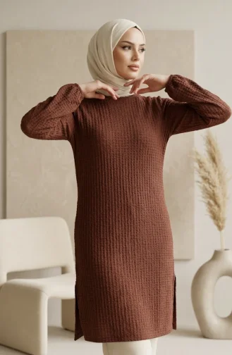 تونيك مزدوج الطبقات بأكمام مطاطية 0552-04 بني 0552-04