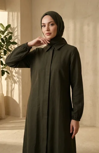 Gömlek Yaka Gizli Düğmeli Tunik Pantolon ikili Takım 1003-10 Haki
