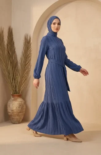 Kleid Mit Gerafftem Gürtel 0551-01 Indigo 0551-01