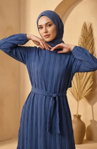 Kleid Mit Gerafftem Gürtel 0551-01 Indigo 0551-01