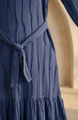 Kleid Mit Gerafftem Gürtel 0551-01 Indigo 0551-01