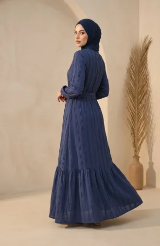 Kleid Mit Gerafftem Gürtel 0551-01 Indigo 0551-01
