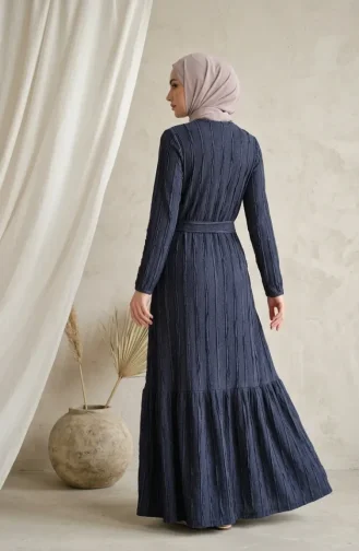 Kleid Mit Gerafftem Gürtel 0551-03 Hellmarineblau 0551-03