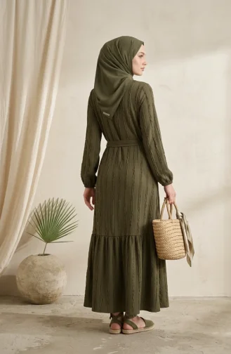 Kleid Mit Gerafftem Gürtel 0551-04 Khaki 0551-04