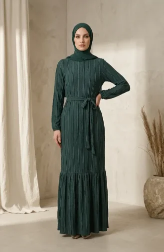Kleid Mit Gerafftem Gürtel 0551-05 Grün 0551-05
