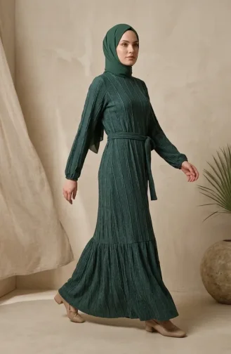 Kleid Mit Gerafftem Gürtel 0551-05 Grün 0551-05