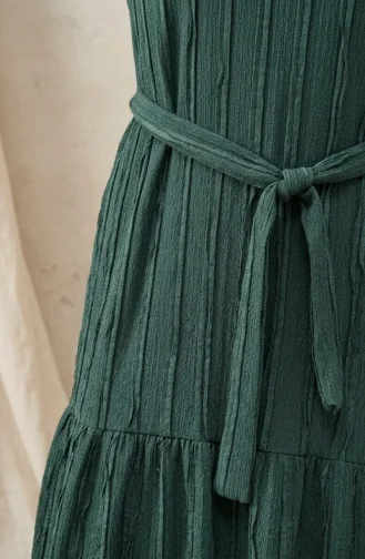 Kleid Mit Gerafftem Gürtel 0551-05 Grün 0551-05
