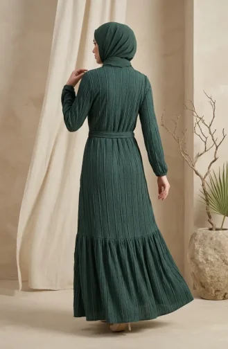 Kleid Mit Gerafftem Gürtel 0551-05 Grün 0551-05