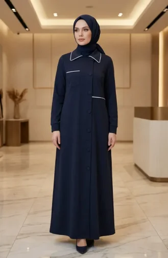 عباية بأزرار مزدوجة الخيوط 71176-06 لون كحلي 71176-06