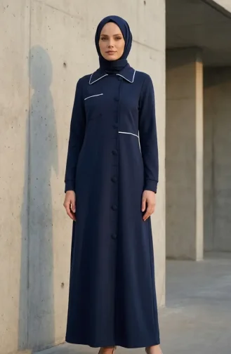 عباية بأزرار مزدوجة الخيوط 71176-06 لون كحلي 71176-06