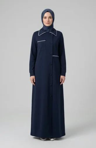 عباية بأزرار مزدوجة الخيوط 71176-06 لون كحلي 71176-06
