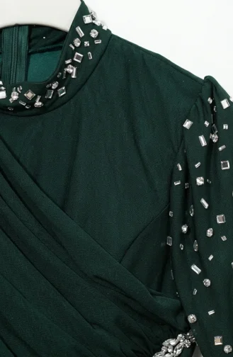 فستان سهرة من التول مزين بالأحجار، لون أخضر زمردي، رقم الموديل 5723-05 5723-05
