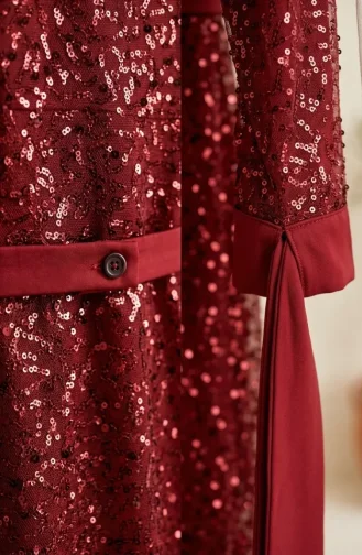Beaded Tulle Hijab Evening Dress 5730-03 Burgundy 5730-03