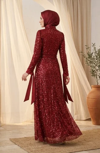 Beaded Tulle Hijab Evening Dress 5730-03 Burgundy 5730-03