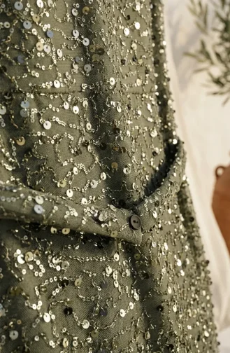 Beaded Tulle Hijab Evening Dress 5730-04 Khaki 5730-04