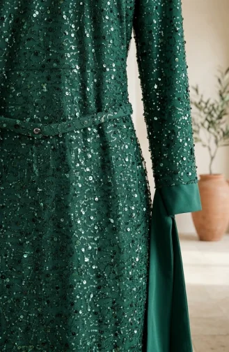 Beaded Tulle Hijab Evening Dress 5730-05 Emerald Green 5730-05
