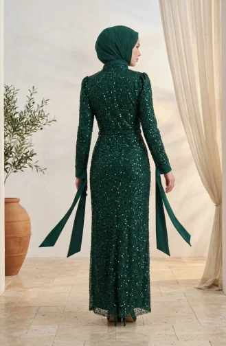 Beaded Tulle Hijab Evening Dress 5730-05 Emerald Green 5730-05