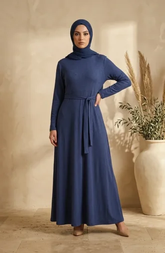 Robe Ceinturée En Crêpe 0509-05 Indigo 0509-05
