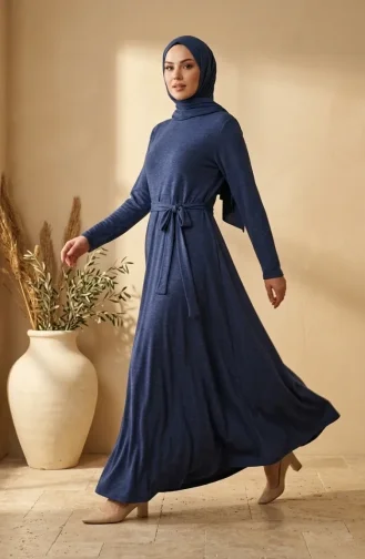 Robe Ceinturée En Crêpe 0509-05 Indigo 0509-05
