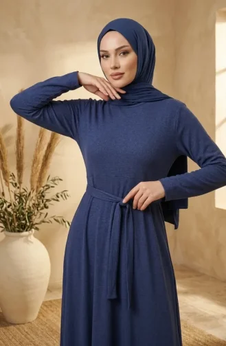 Robe Ceinturée En Crêpe 0509-05 Indigo 0509-05