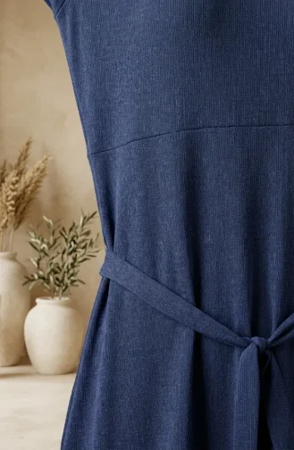 Robe Ceinturée En Crêpe 0509-05 Indigo 0509-05