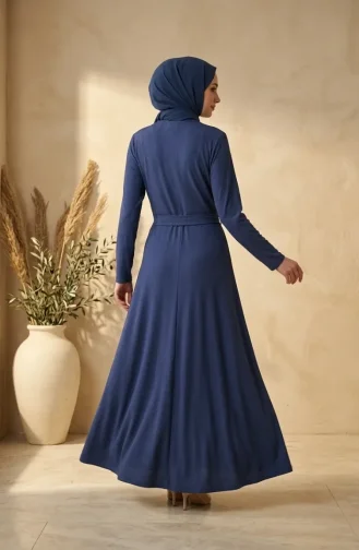 Robe Ceinturée En Crêpe 0509-05 Indigo 0509-05