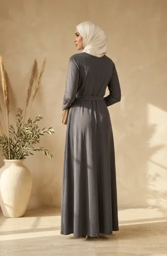 Kleid Aus Crêpe-Stoff Mit Gürtel 0509-06 Grau 0509-06