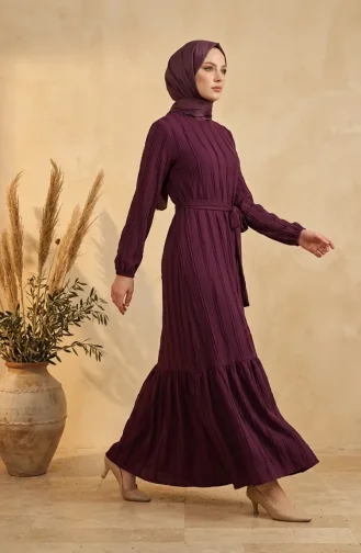 Kleid Mit Gerafftem Gürtel 0551-06 Pflaume 0551-06