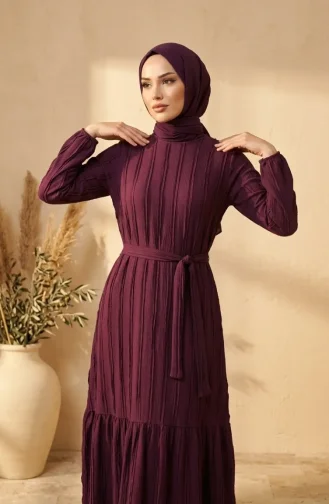 Kleid Mit Gerafftem Gürtel 0551-06 Pflaume 0551-06