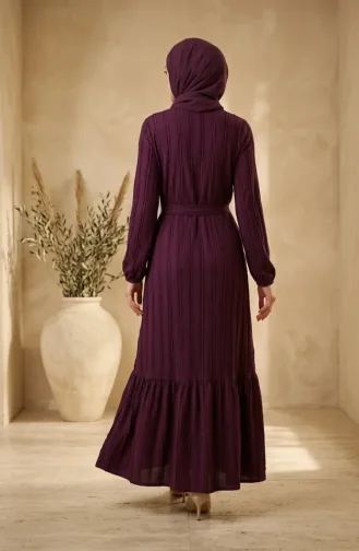 Kleid Mit Gerafftem Gürtel 0551-06 Pflaume 0551-06