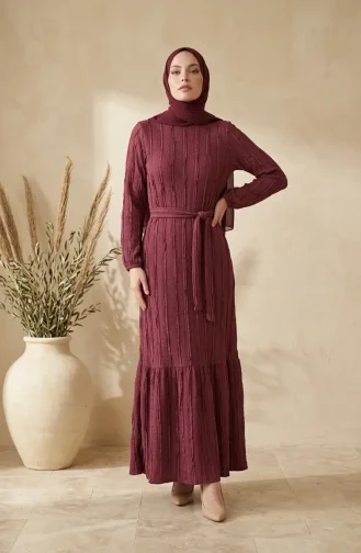 Kleid Mit Gerafftem Gürtel 0551-07 Rosa 0551-07