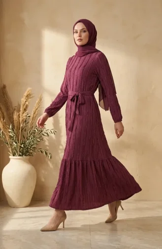 Kleid Mit Gerafftem Gürtel 0551-07 Rosa 0551-07