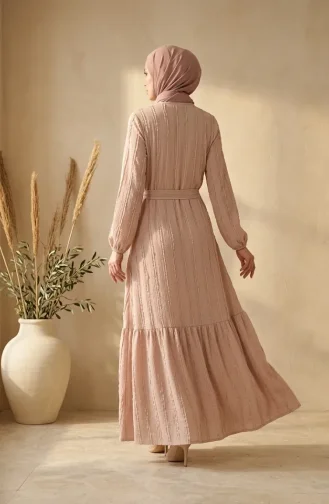 Kleid Mit Gerafftem Gürtel 0551-08 Beige 0551-08