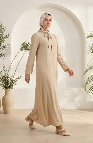 Robe Boutonnées col Nœud 5111-01 Beige  5111-01